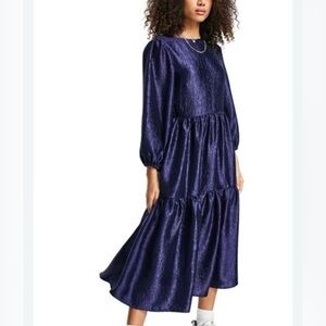 Topshop Shimmering Navy Tiered Midi Dress